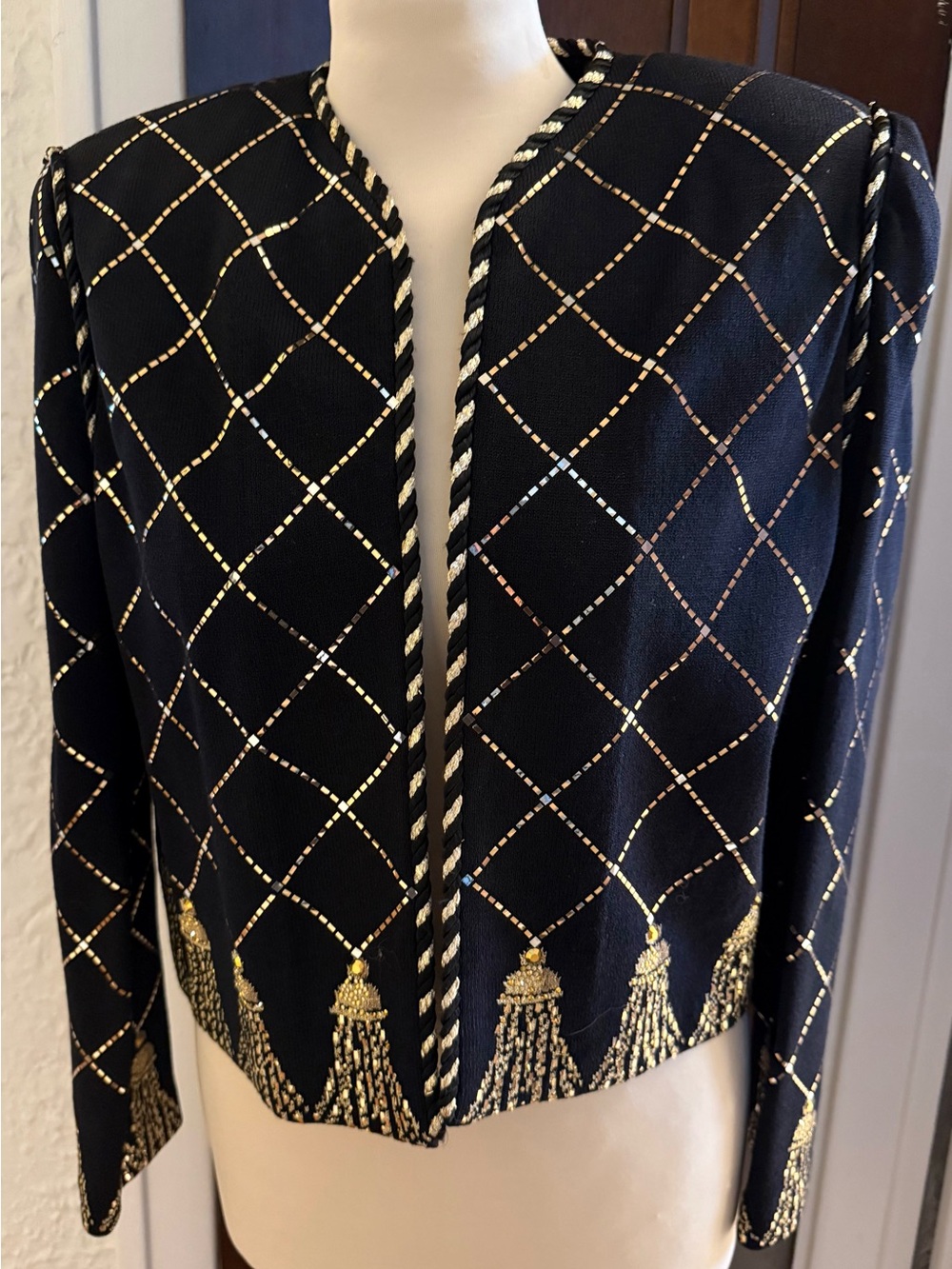 St John Marie Gray Black Gold Jacket size 10